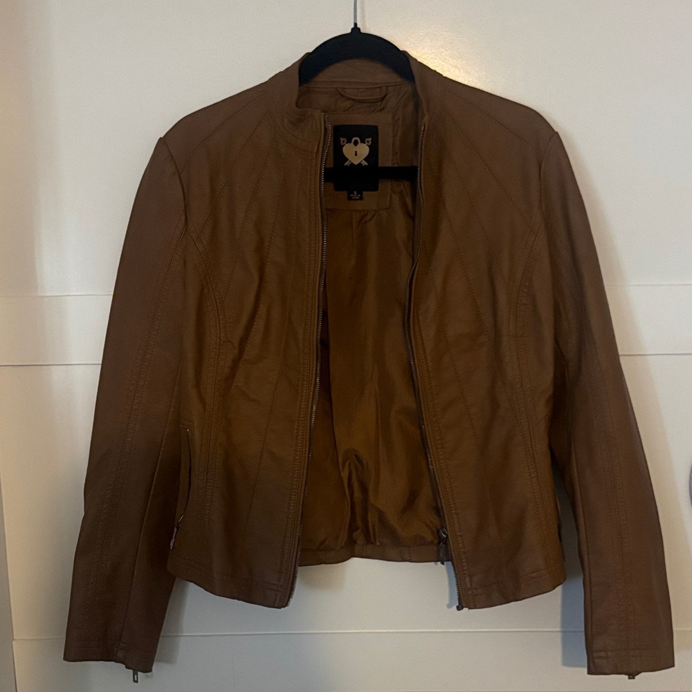 Women's Tan Leather Moto Jacket - Unbranded